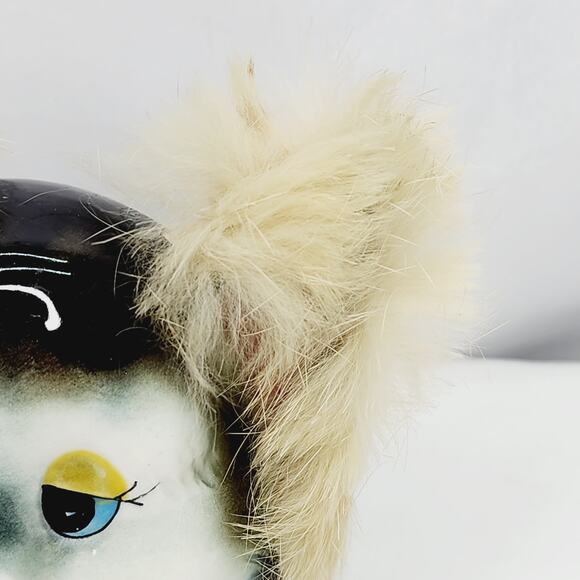 Vintage Norleans Japan Brown & White Ceramic Kitty with fluffy Ears & Tail - Picture 4 of 11